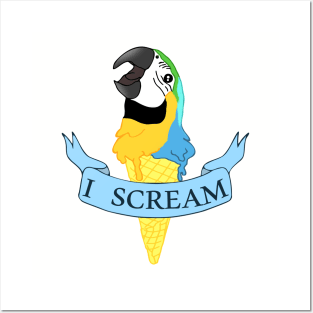 I scream Ice cream Blue Gold Macaw Posters and Art